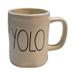 Off White Cream‎ with Black YOLO Coffee or Tea Mug by Magenta